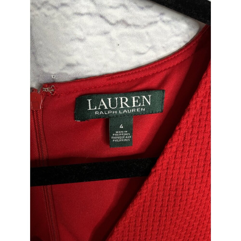 LAUREN RALPH LAUREN Women's Red Waffle Texture V-Neck Fit & Flare Dress Size 4 - Picture 3 of 6